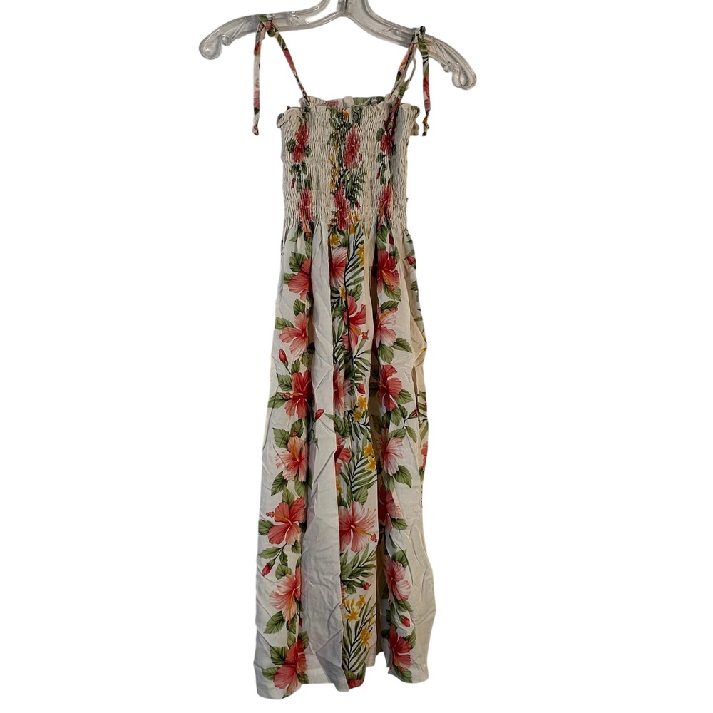 Puanani by RJC Hawaiian Hibiscus Floral Smocked Midi Dress Womens Large